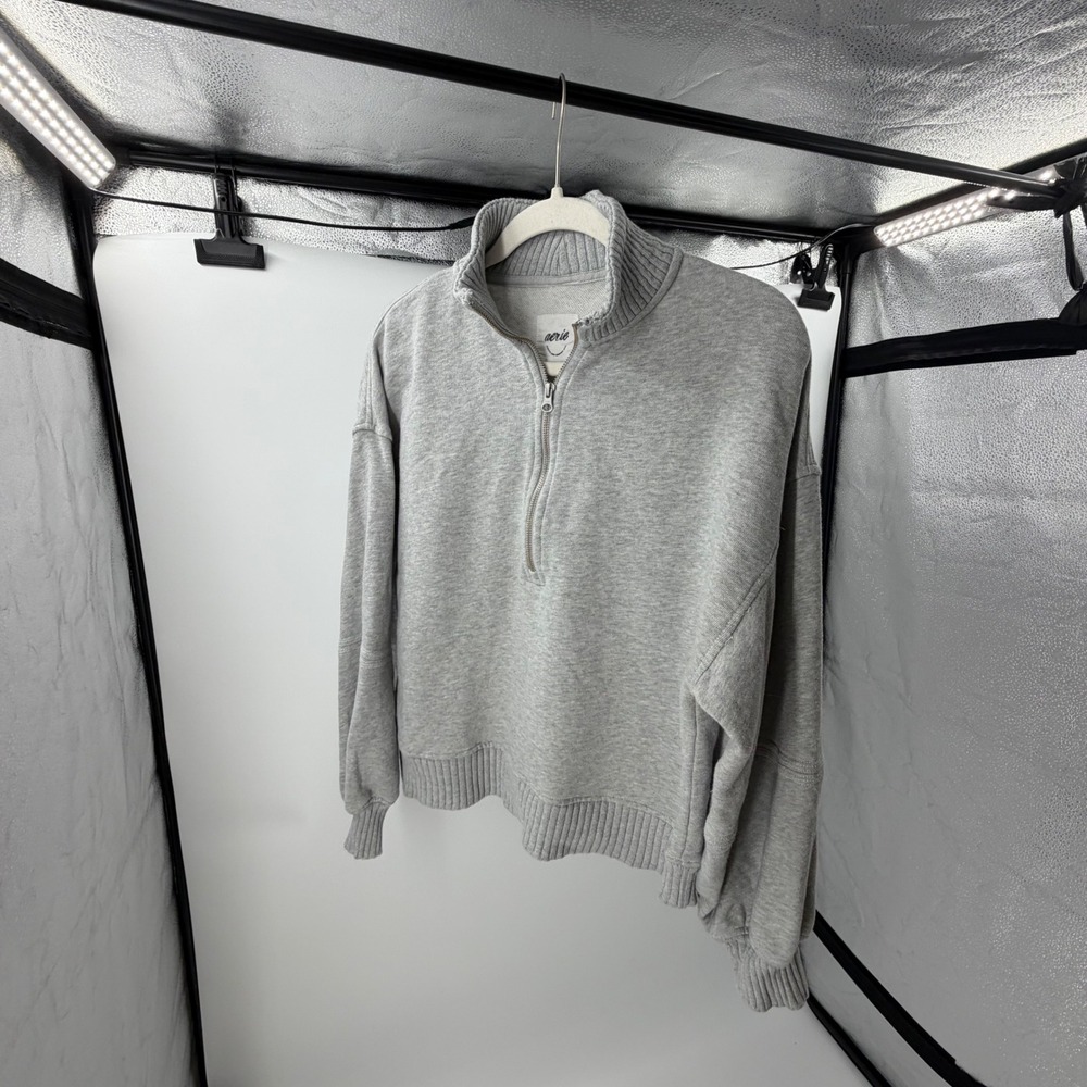 Aerie Womens Quarter Zip Sweatshirt Heather Gray Oversized Pullover Small - Picture 1 of 7